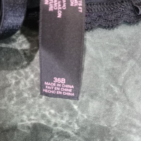 Victoria's Secret Size 36B Floral Lace Jewel Teddy Black Pink Lace-up Back Sheer - Picture 15 of 16